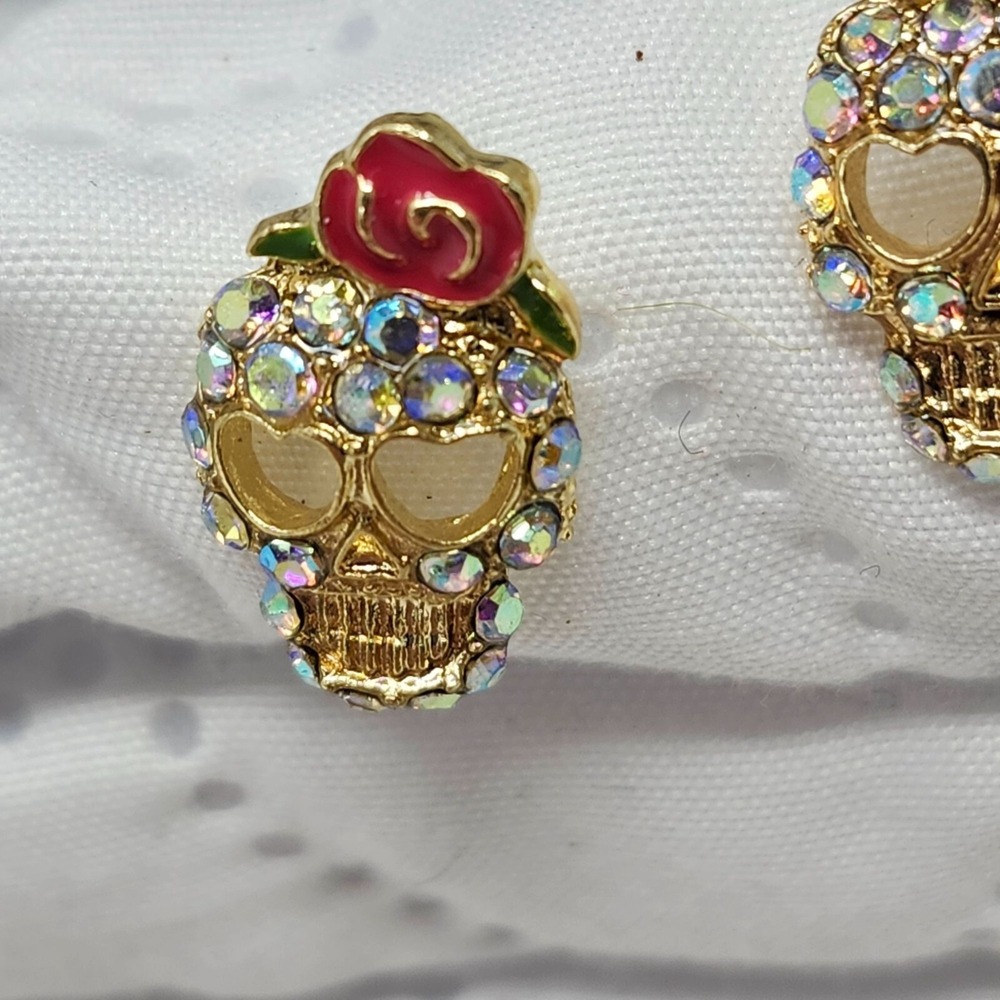 SUGAR SKULL AB Rhinestone Earrings Day‎ of the Dead Dia de Los Muertos Studs